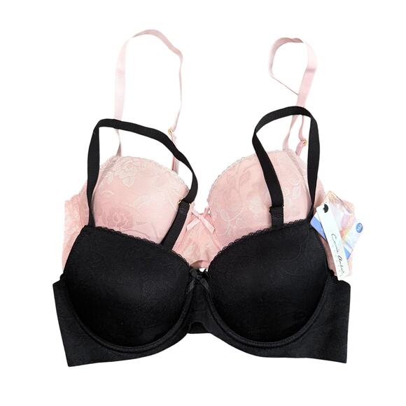 Carrie Amber 2 Pack Push Up Bras in Black/Pink, Size 36B - Picture 1 of 3
